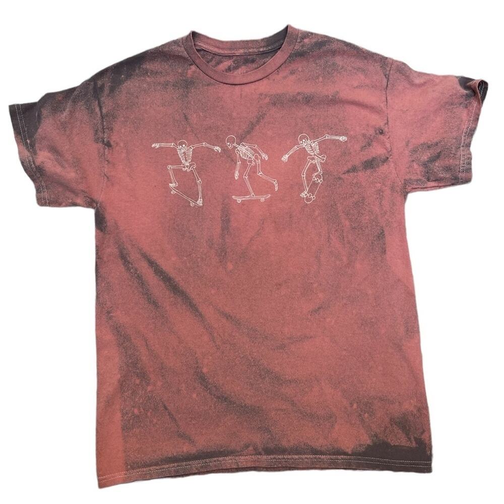 Full Tilt Skeleton Tee Men M/L Hallloween Tie Dye Cotton Graphic Shirt Red Black
